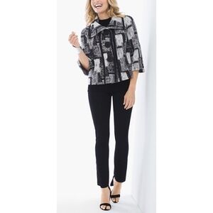 Chico's Jacket‎ Women's 1 M Black White Knit Jacquard Crop Travelers Collection